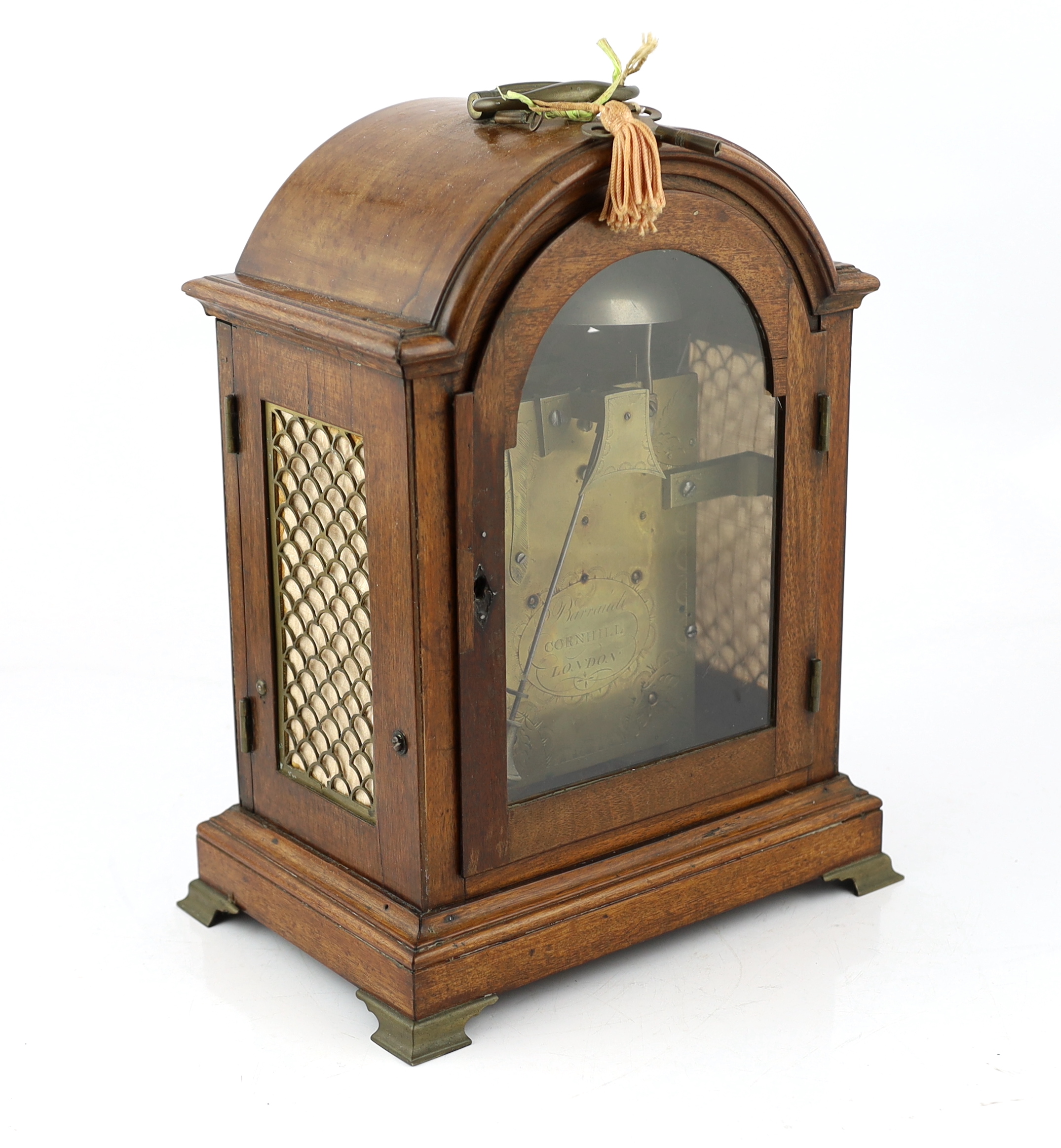 Paul Barraud of London, a George III mahogany cased hour repeating eight day bracket clock, 28cm wide, 19cm deep, 37cm high